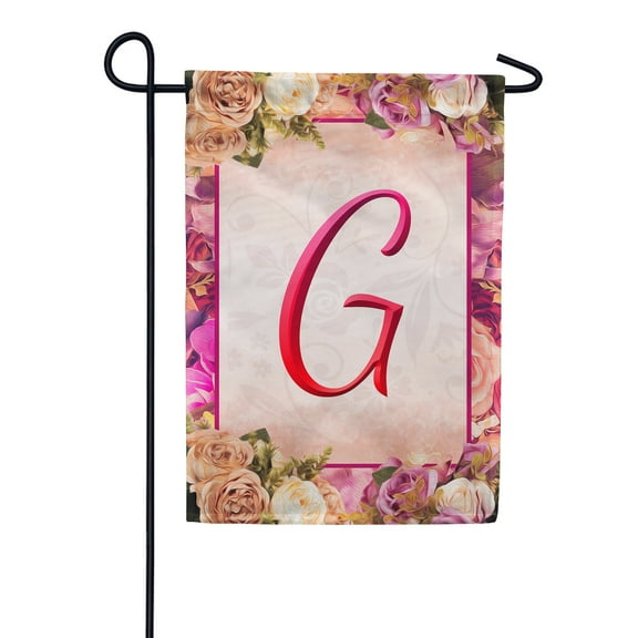 America Forever Spring Monogram Garden Flag Letter G 12.5 x 18 inches Double Sided Vertical Outdoor, Yard, Lawn, Beautiful Floral Design, Garland, Roses and Summer Flowers Garden Flag