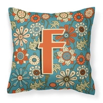 Carolines Treasures CJ2012-FPW1414 Letter F Flowers Retro Blue Canvas Fabric Decorative Pillow  14Hx14W multicolor