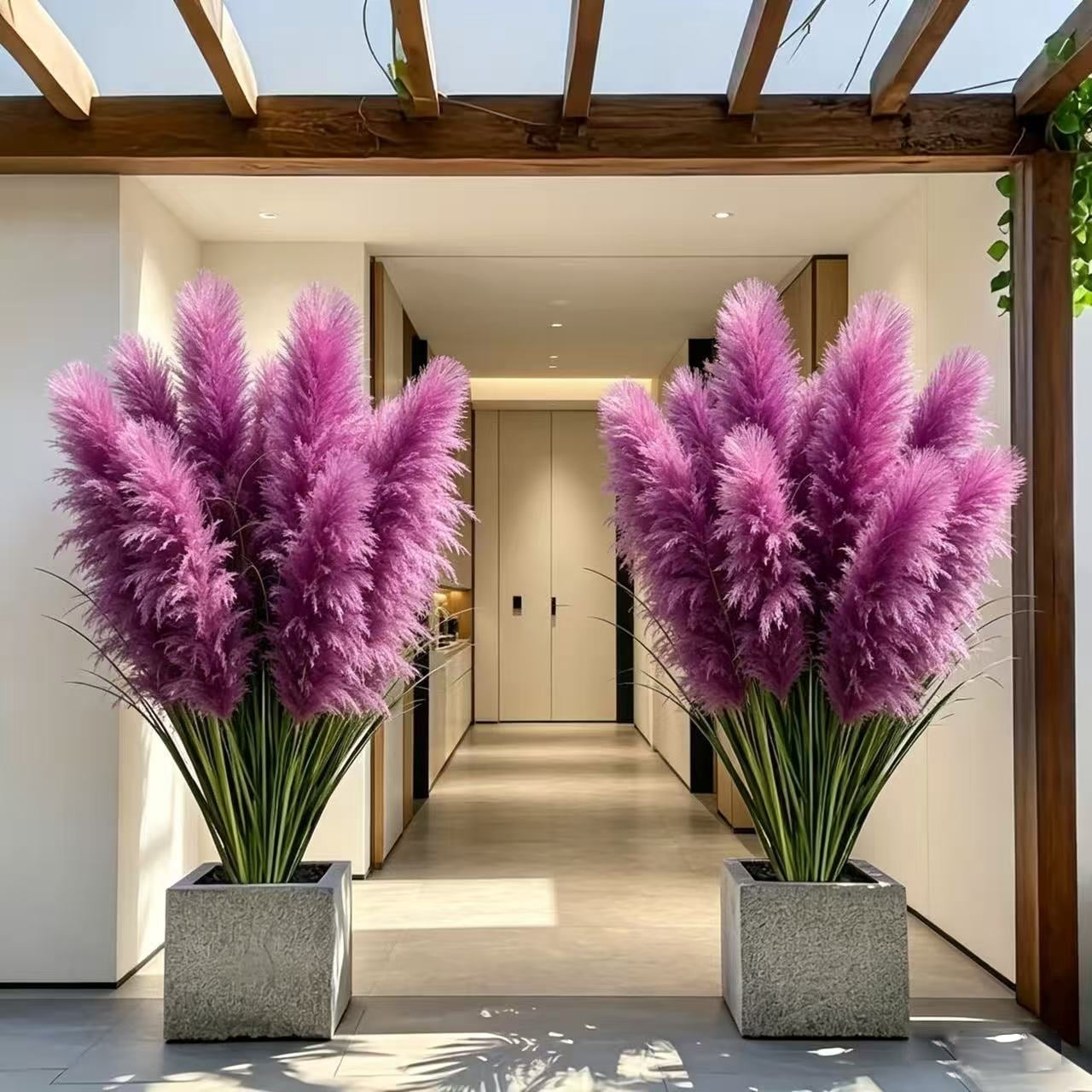 33.5in Faux Purple Reed Plants with 5 Heads, UV Resistant Fake Pampas Grass for Home Decor, Wedding, Party, Indoor Outdoor, No Vase Included