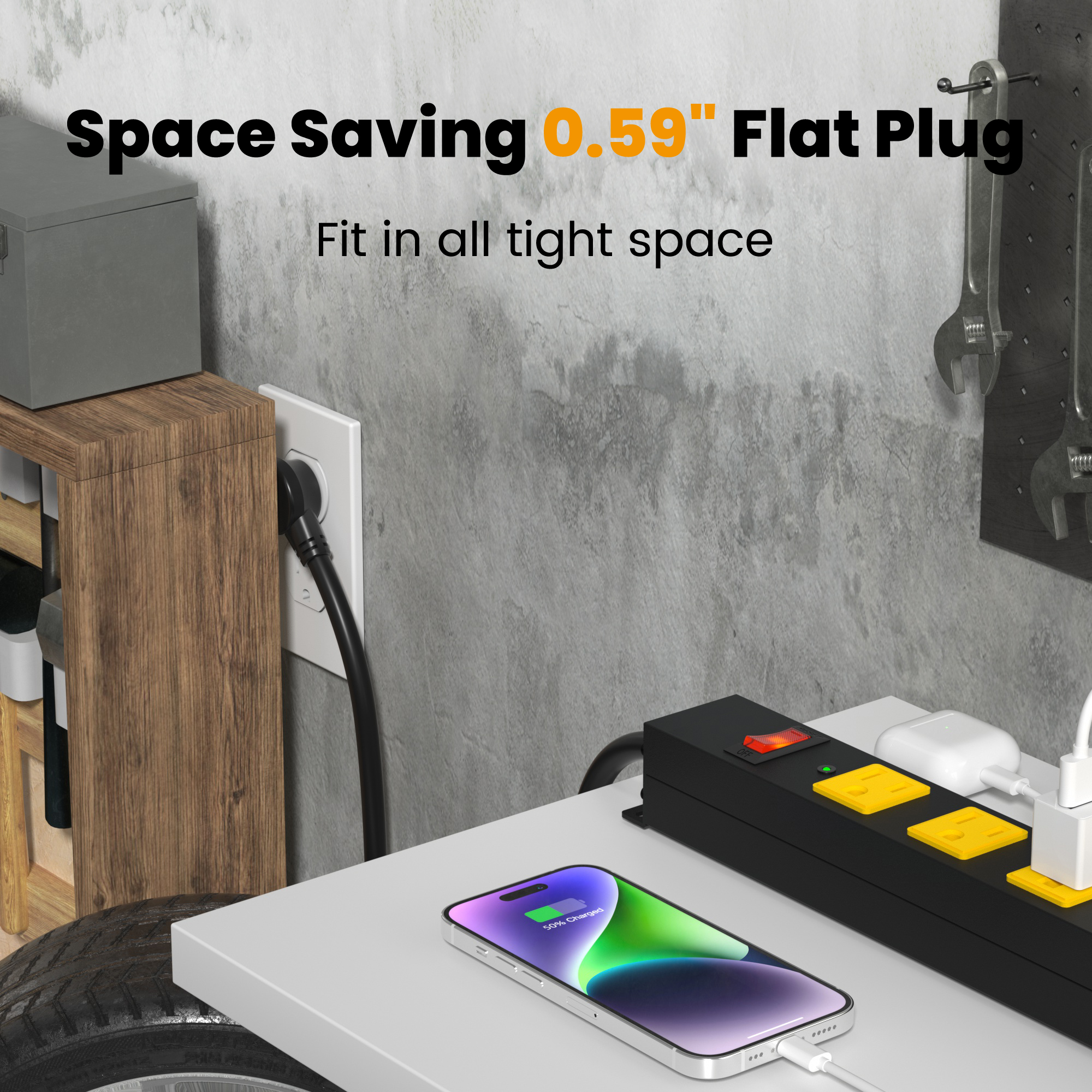 Power Strip Surge Protector 12 Outlet, Heavy Duty Metal Power Bar with 3FT Extension Cord, 2100J Overload Protection Switch, Wide Spaced Outlets for Workbench, Shop, Garage, Industrial Use
