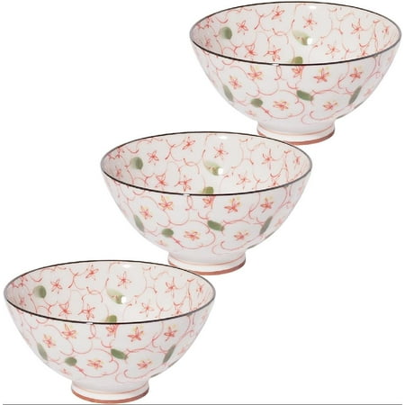 

mino ware HANANOUMI NAIGAI Rice Bowl Red Large size Set of 3 φ5×H2.68in 6.35oz Made in Japan