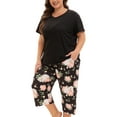 thumbnail image 4 of MUKVIK Plus Size Pajamas for Women Set, Womens Plus Size Short Sleeve V Neck Capri Pants Pajama Sets with Pockets(Floral Black 1,4X), 4 of 8
