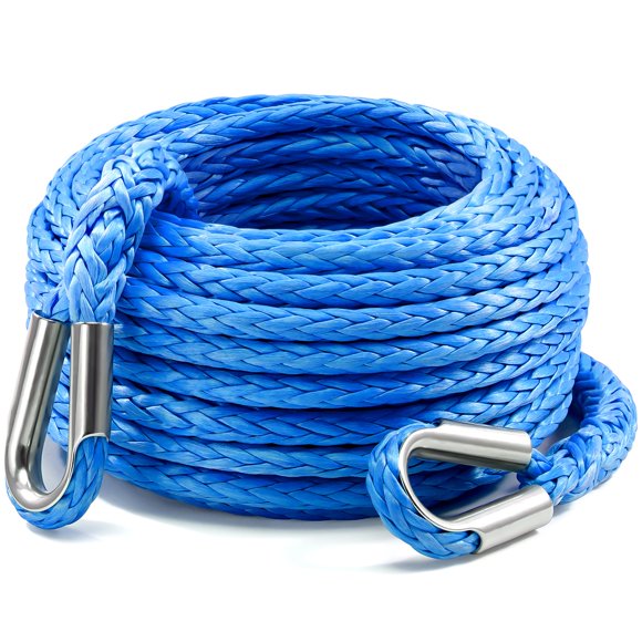 Kolvoii Winch Rope Extension 3/8 Inch x 50Ft 26,500 Lbs, Synthetic Winch Extension Cable Line for Off Road Vehicle ATV UTV Truck etc - Blue