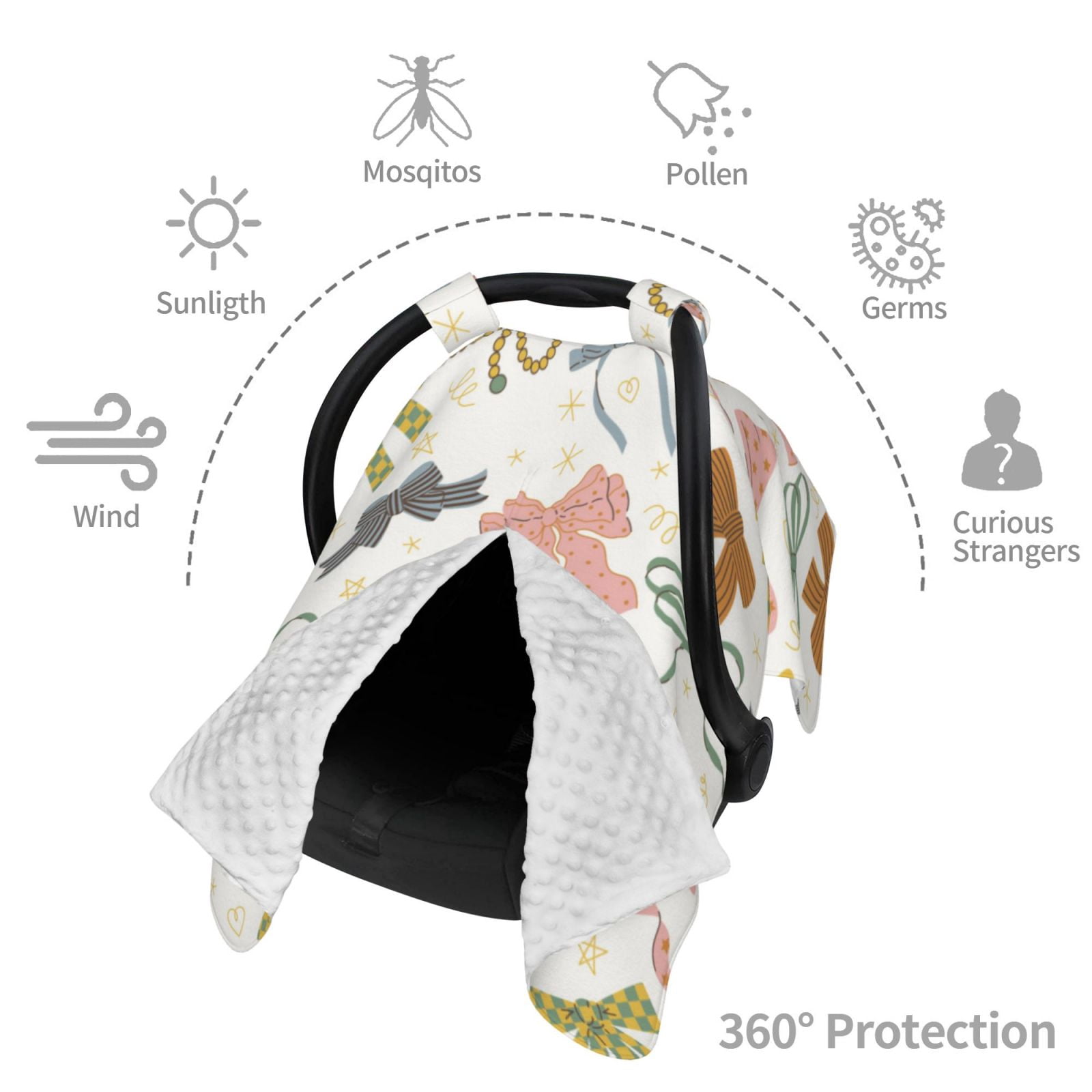 Car Seat Cover Baby - Colorful Bow Knots1 Breathable Infant Car Seat Cover for Baby Carseat, Lightweight Comfort Baby Essentials Must Haves Newborn Stuff for Girl Boy