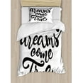 thumbnail image 1 of Dream Duvet Cover Set Twin Size, Inspirational Dreams Come True Lettering on Plain Background Monochrome Design, 2 Piece Bedding Set with 1 Pillow Sham, Black and White, by Ambesonne, 1 of 3