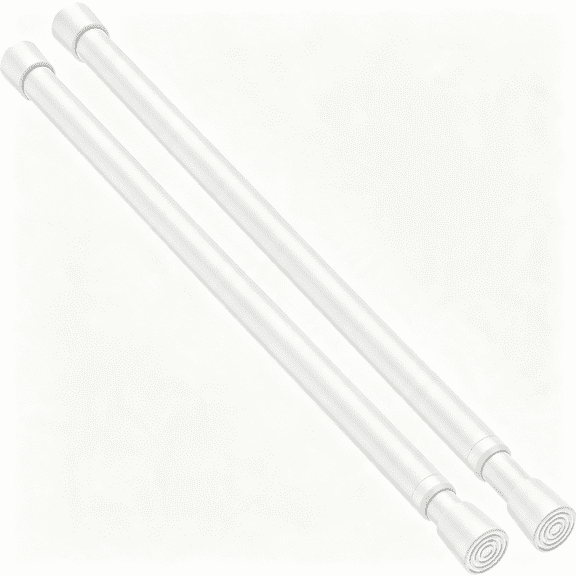 LQSEO 2 Pack Spring Tension Rod, Adjustable 12-18 Inch No Drill, White | 5/8 Inch Diameter Spring Loaded Extendable Short Tension Curtain Rod, Fits Windows Kitchen Doorway Closet Cupboard