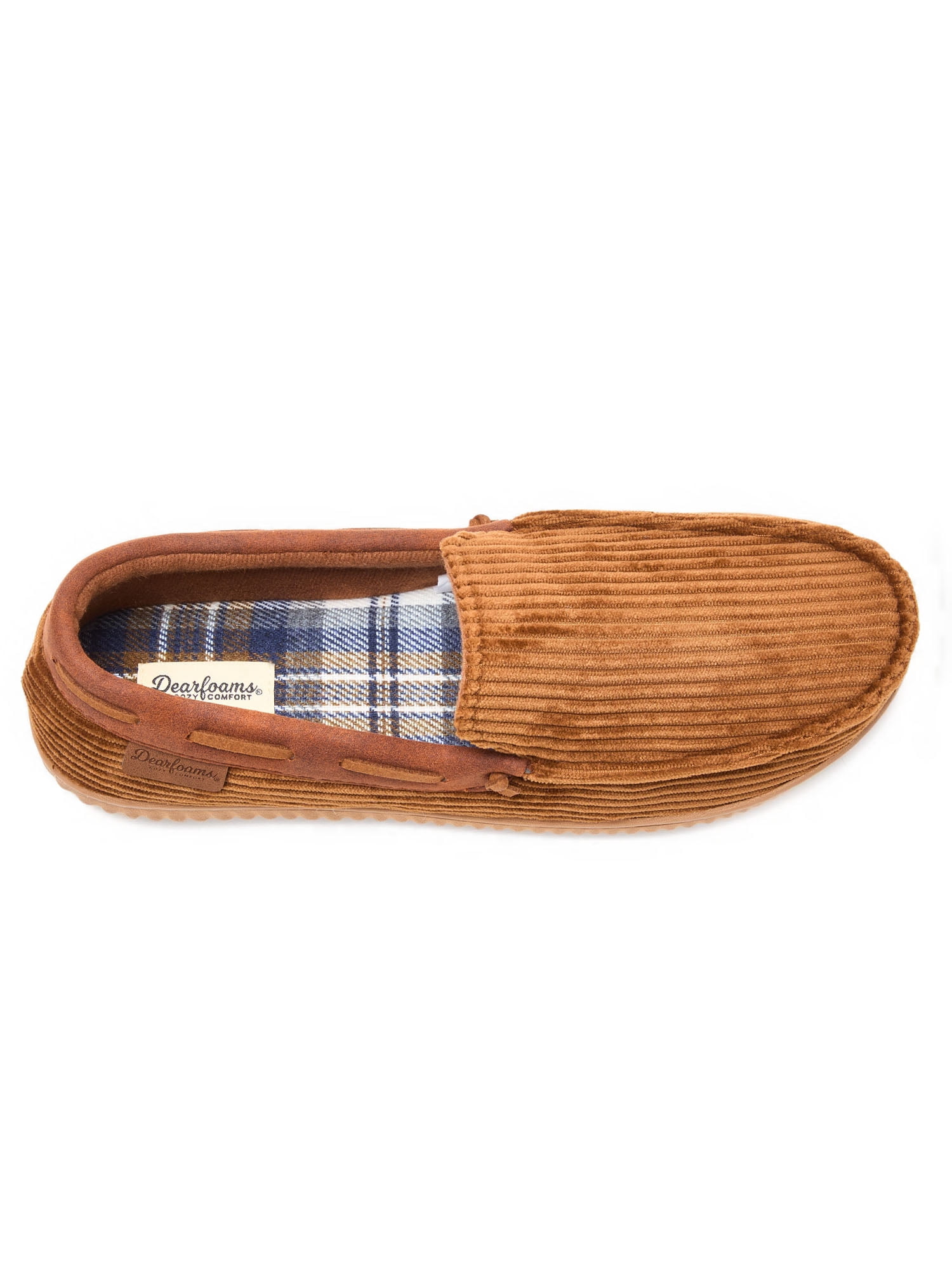 Dearfoams Cozy Comfort Men's Cord Moccasins With Lacing Slippers