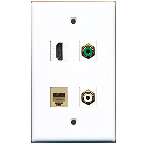 RiteAV - 1 Port HDMI 1 Port RCA White 1 Port RCA Green 1 Port Phone RJ11 RJ12 Beige Wall Plate