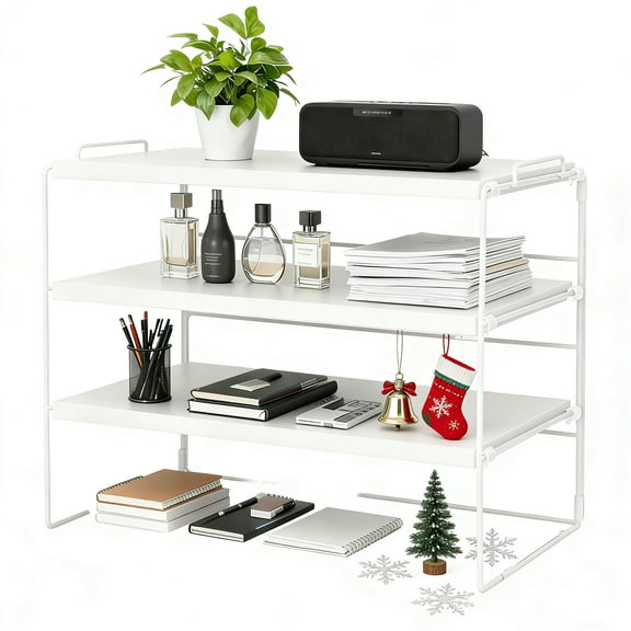 YOYTOO Desk Shelf Organizer, 3 Tier Desktop Organizers Storage Shelves Tabletop Bookshelf for Home Office, White