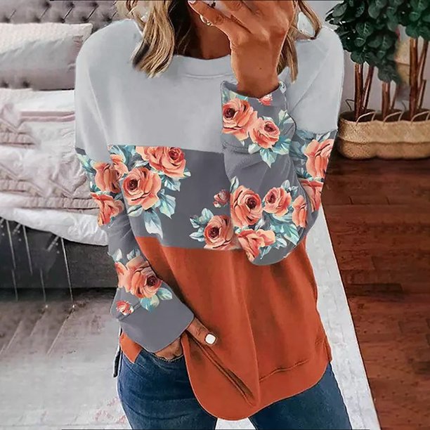 ICHUANYI Liquidación Mujeres Moda Impreso Casual Cuello Redondo Manga Larga Suelta Camiseta Blusa Tops ICHUANYI WER202308230498