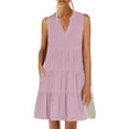 thumbnail image 2 of Vestidos de Manga Corta Casual para las Mujeres V Cuello Ruffle Mini Túnica, Sexy Elegante Vestido de Fiesta Del Club para las Vacaciones, Mezcla de Poliéster de Color Sólido, 2 of 9