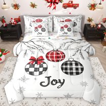 Homewish Cartoon Xmas Ball Bedding Comforter Set 7 Pieces, Christmas Snowflake Full Bedding Set, Teens Kids Boys Girls Reversible Fitted Sheet Flat Sheet, Microfiber Bedroom Decor