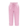 thumbnail image 5 of Caywon Women's Dstring Waist Capri Pants, Gingham Checkered Straight Leg Cropped Trousers, Side Pockets Cotton Blend Summer Lounge Bottoms for Vacation Travel and Relaxed Outings, 5 of 9