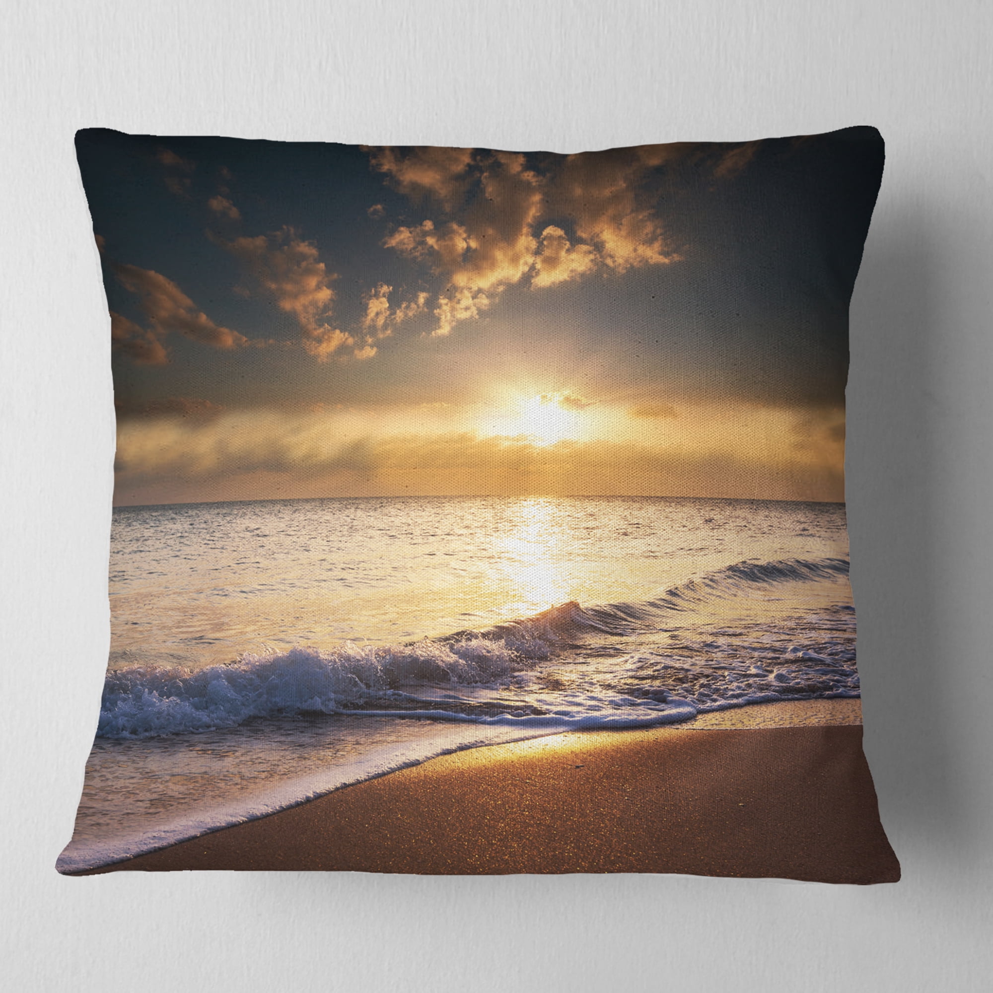 Designart 16" x 16" Multi-color Sea Shore Polyester Throw Pillow