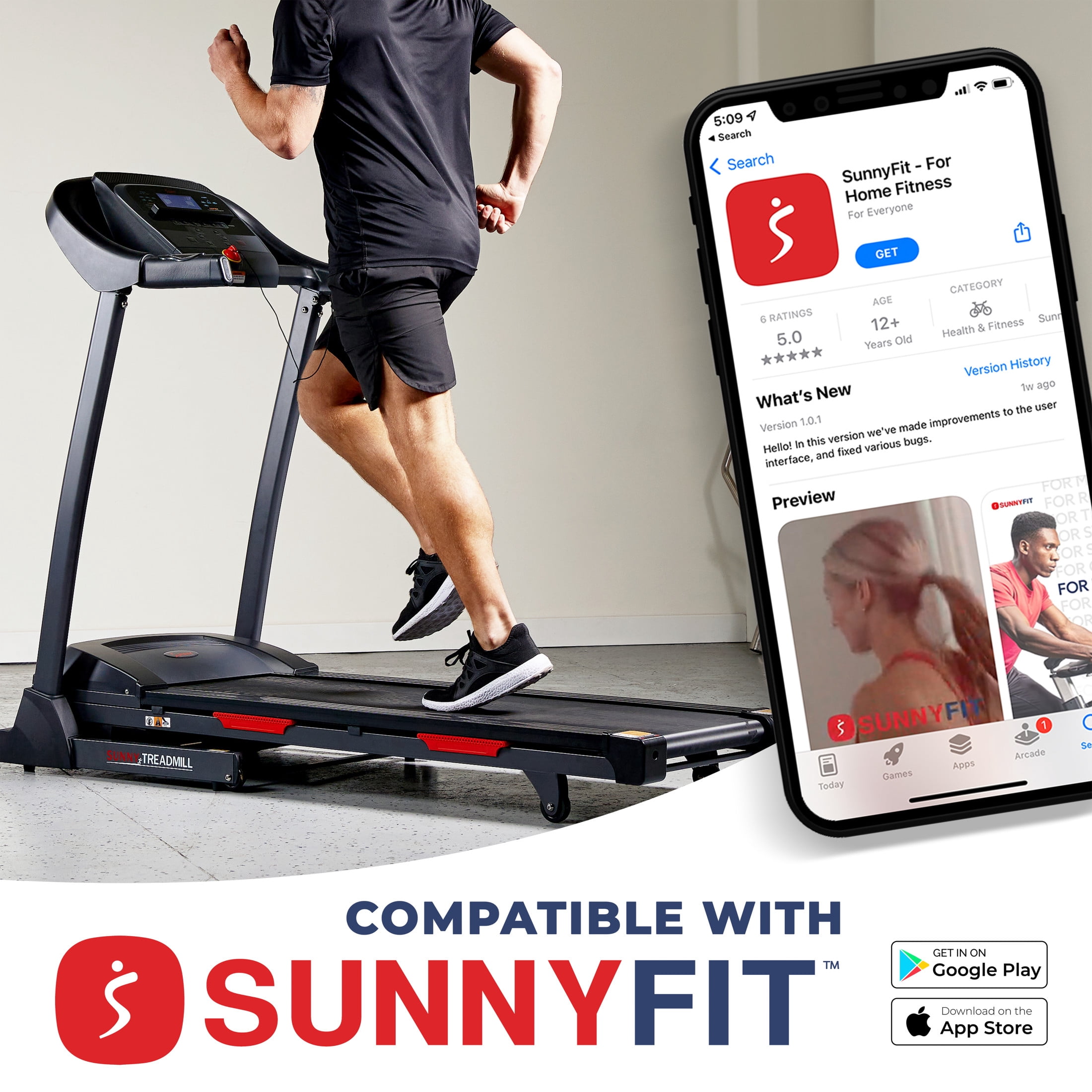 Sunny Health & Fitness Premium Foldable Incline Treadmill + Shock Absorbtion w Free SunnyFit® App Membership - SF-T7705SMART