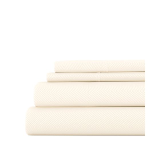 Queen, Sábanas Estilo Hotel en Relieve de 4 Piezas en Ivory de Comfort Canopy