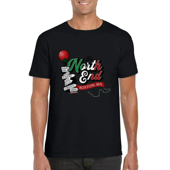 North End Boston MA Italian Neighborhood City Landmark Foodie Graphic T-Shirt, for men & women, up to size 5XL