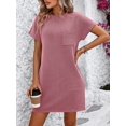 thumbnail image 4 of Summer Fashion Women's Long Dress Casual Contrast Color Twisted Short Sleeve Pocket Dress, 4 of 7