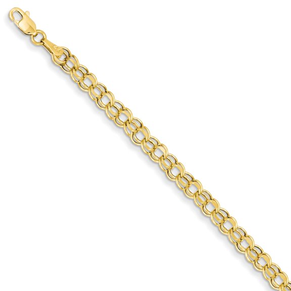 14K Yellow Gold 4.5mm Adult Womens Hollow Double Link Charm Bracelet 8"