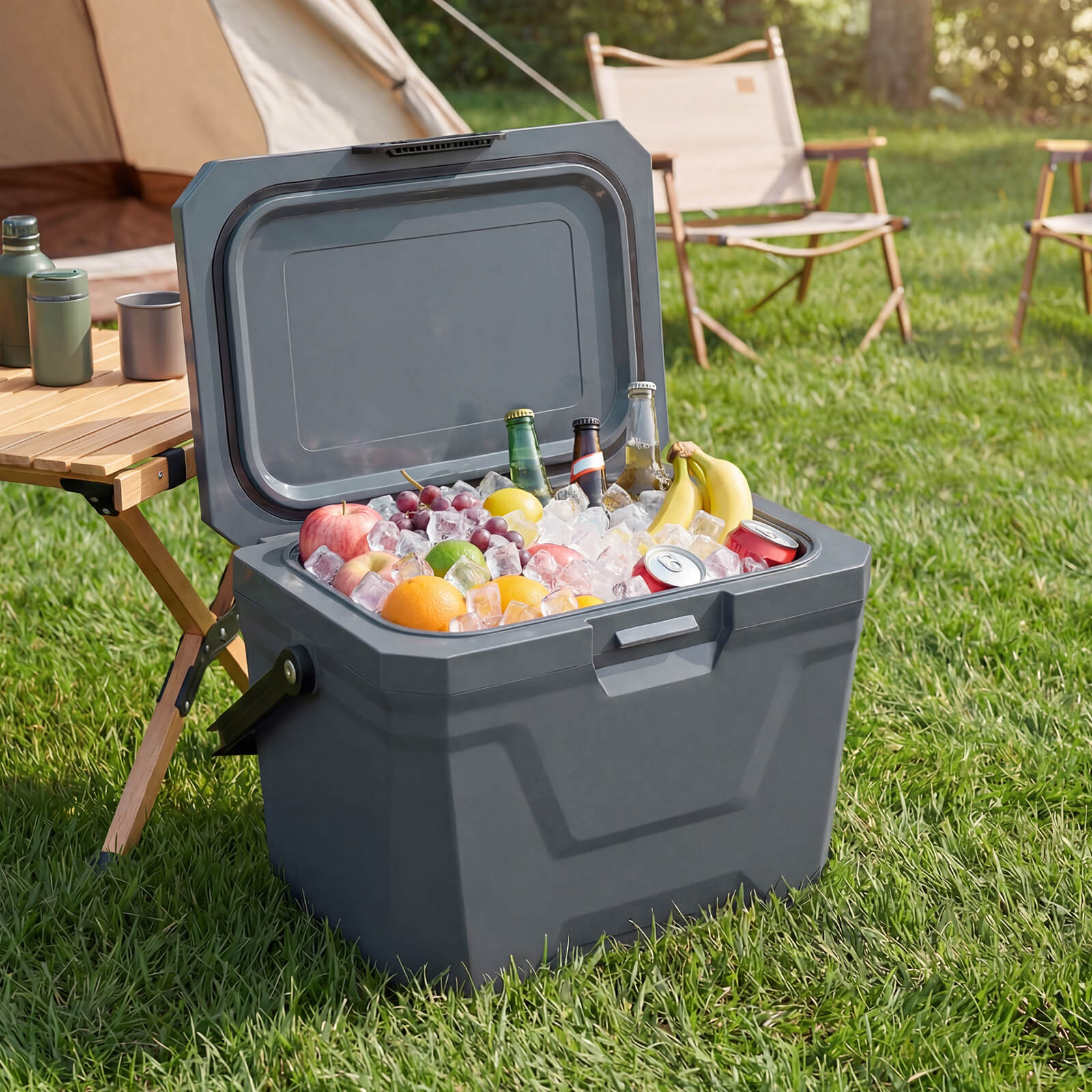 Costway 21 QT Hielera Portátil Aislada, Carcasa Rígida con 2 Portavasos, Gris 2