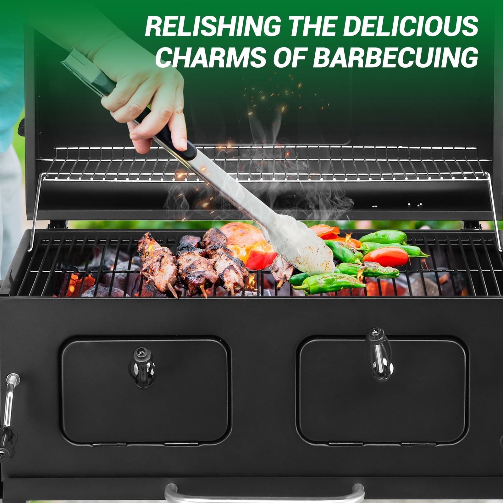 Ktaxon BBQ Grill Outdoor Charcoal Grill Smoker Large-sized Barbecue Grill with 2 Charcoal Doors for Patio,Backyard,Garden