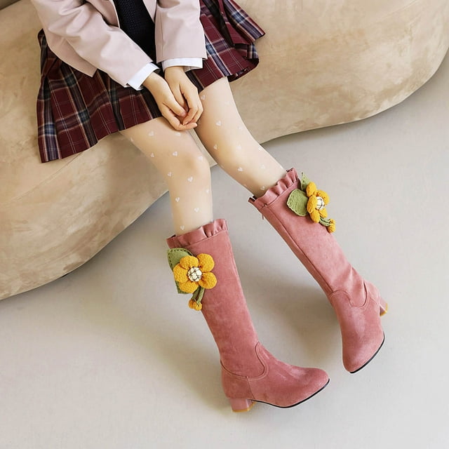 LSLJS Mignonne Fleur de Tournesol Talon Haut Épais Talon Moyen et Hiver pour Femmes