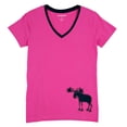 thumbnail image 1 of Pink And Navy Moose Womens Pajama T-Shirt, 1 of 1