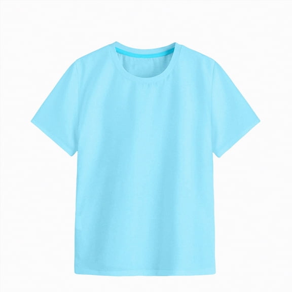 JUMEYU Girls Tshirts Girls Basic T Shirts Kids Summer Tops Crewneck Short Sleeve Tees Size 8-9 (Light Blue,8-9 Years)