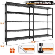68.9 Wide Storage Shelves Heavy Duty Wire Shelving Unit 72.4 Tall Metal Shelves for Storage Rack 5 Tier Adjustable Garage Shelving 1500Lbs Steel Shelves for Pantry Kitchen Basement,Black