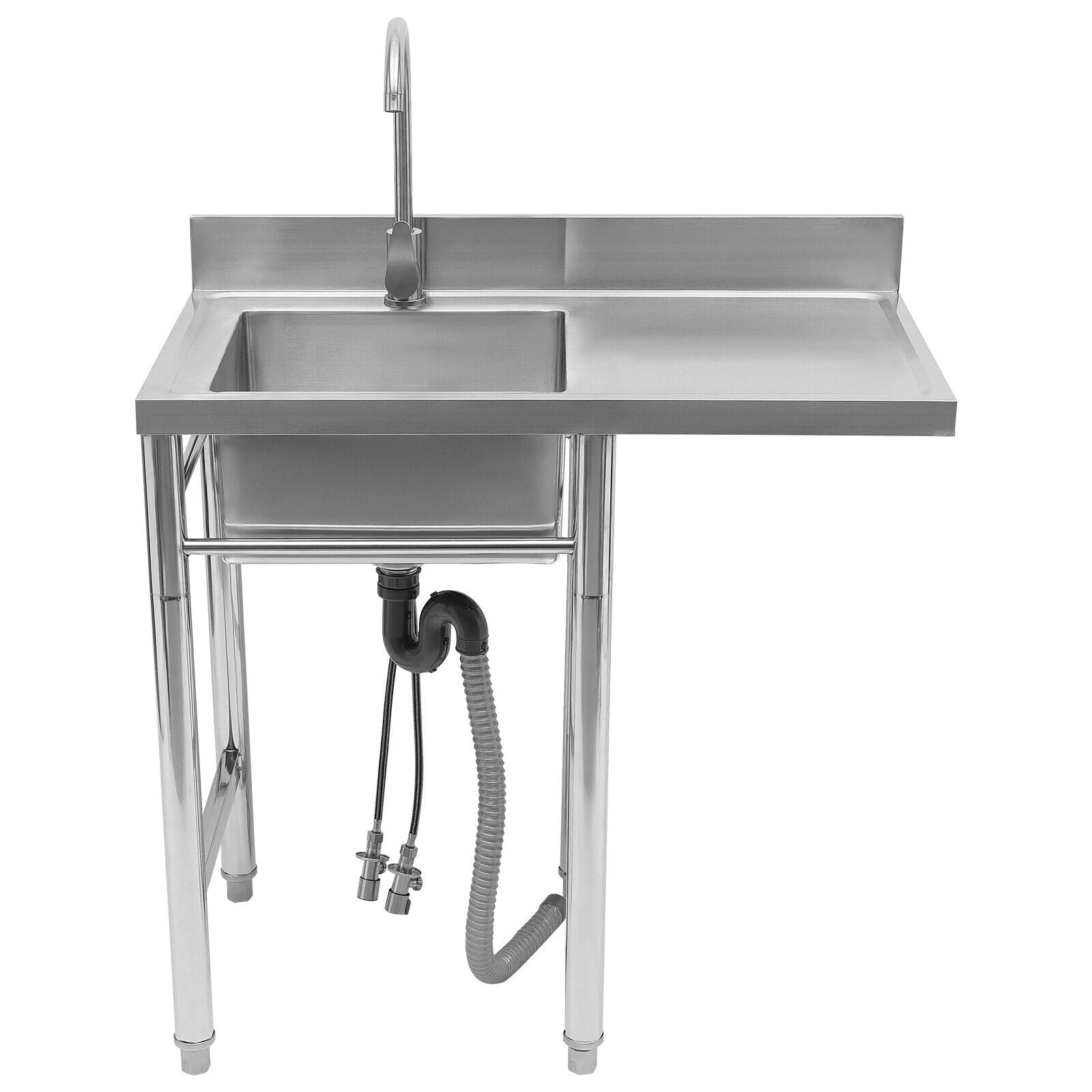 TFCFL Commercial Kitchen Sink Prep Table with Faucet 304 Stainless Steel 1 Compartment Utility Sink with Drainboard