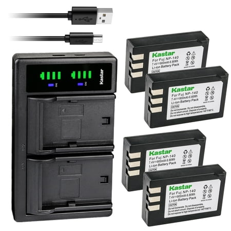 Kastar 4-Pack Battery and LTD2 USB Charger Replacement for Fujifilm NP-140 FNP-140 FNP140 Battery Fuji BC-140 BC140 Charger Fujifilm FinePix S100FS FinePix S200EXR FinePix S200FS FinePix S205EXR