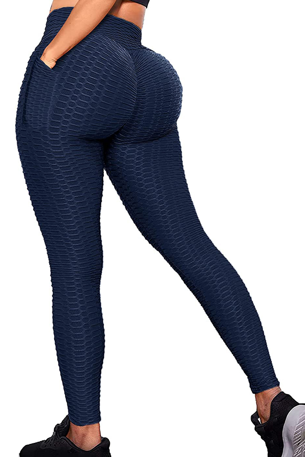 RIOJOY Womens High Waist Textured Yoga Pants Butt Lift with Pockets
