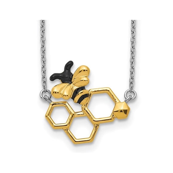 Yellow Bee Charm Pendant Necklace in Yellow Plated Sterling Silver with Chain Extension