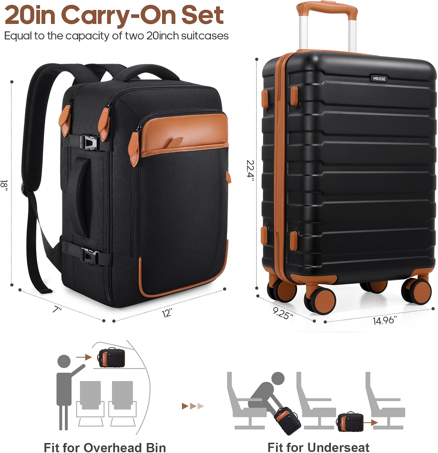 MIUSSE 3-Piece Carry-On Luggage Set with Backpack photo 7