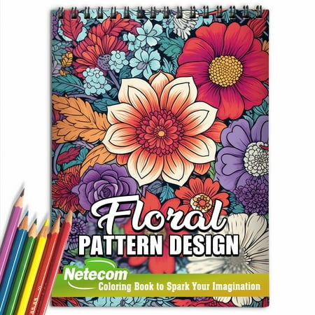 Floral Pattern Spiral Bound Coloring Book Embark on a Coloring Journey with 30 Intricate Flower Doodles for Relaxation and Inspiration