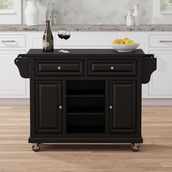 Kitchen Cart in Antique Black with Black Granite Top