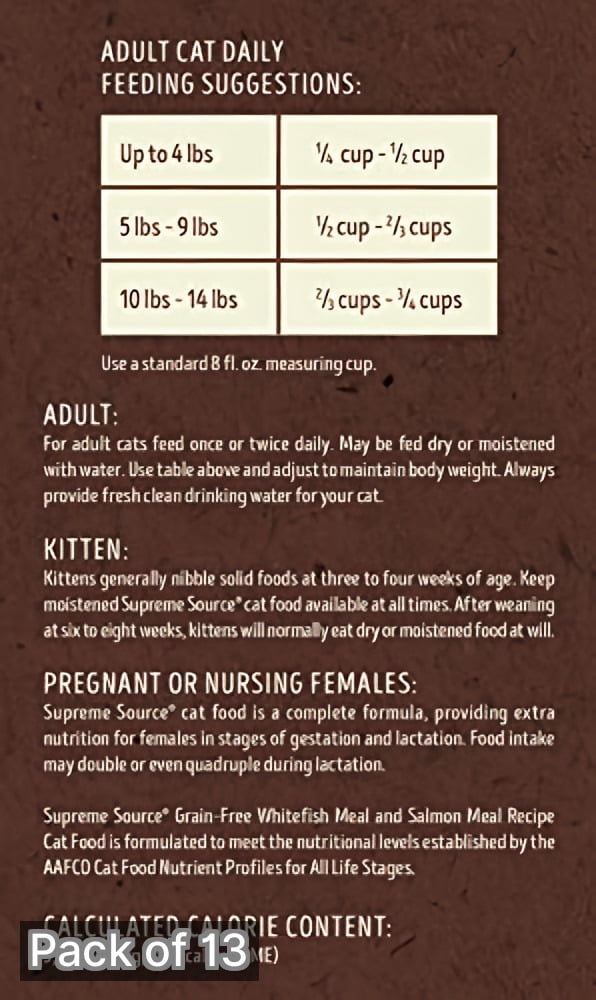 Supreme Source Grain Free Dry Cat Food, Whitefish Meal & Salmon Meal Recipe, 3 Pound Bag (Pack of 13)