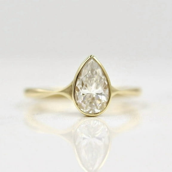solitaire jewels 2CT Bezel Set Pear Moissanite Engagement Ring For Women, 14K Yellow Gold