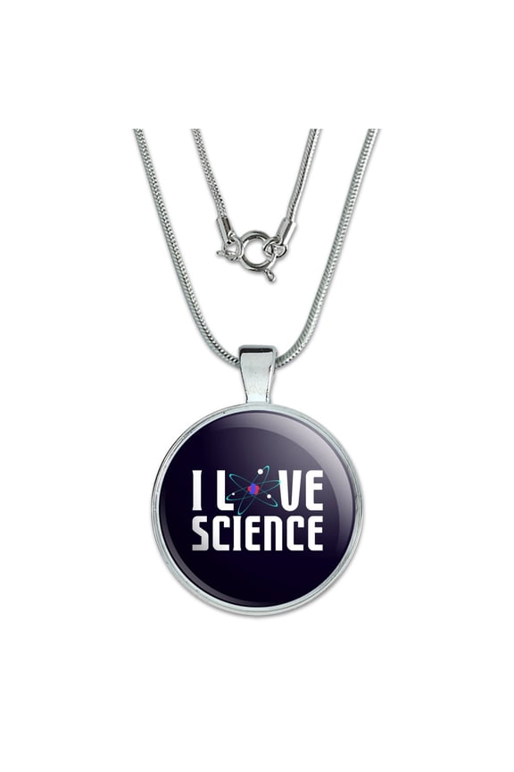 I Love Science Atom 1" Pendant with Sterling Silver Plated Chain