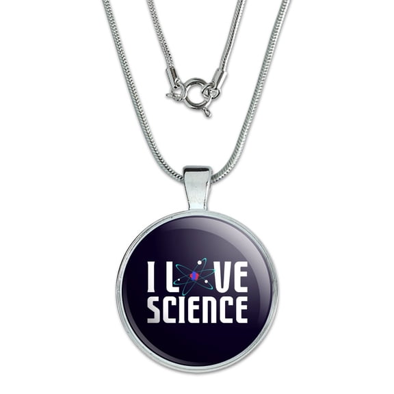 I Love Science Atom 1" Pendant with Sterling Silver Plated Chain