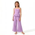 thumbnail image 7 of OGLCCG Girls Summer Outfit Set Sleeveless Ruffle Hem Tank Top and Wide Leg Pants Two Piece Girls Lightweight Outfits 4-15 Years, 7 of 7