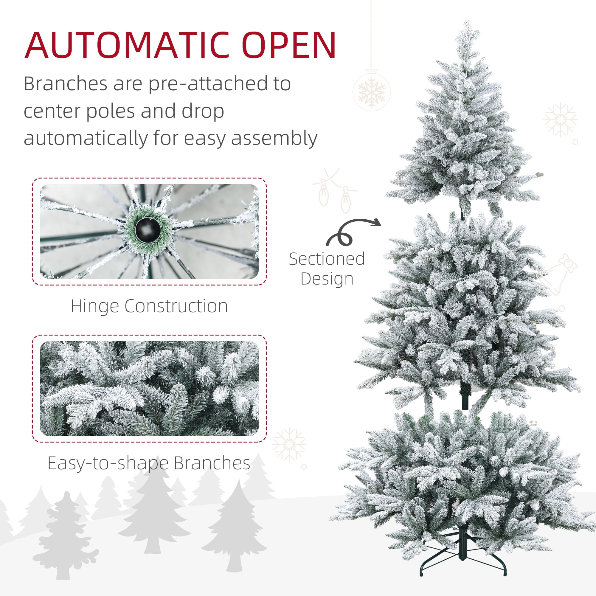 7ft Snow Flocked Full Christmas Tree 1401 Tips Quick Setup Flame Retardant Indoor Holiday Decor