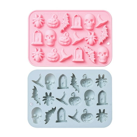 

HomeLife 2Pcs Halloween Cake Mold Ghost Pumpkin Bat Skull Shape Silicone Baking Molds for DIY Chocolate Candy