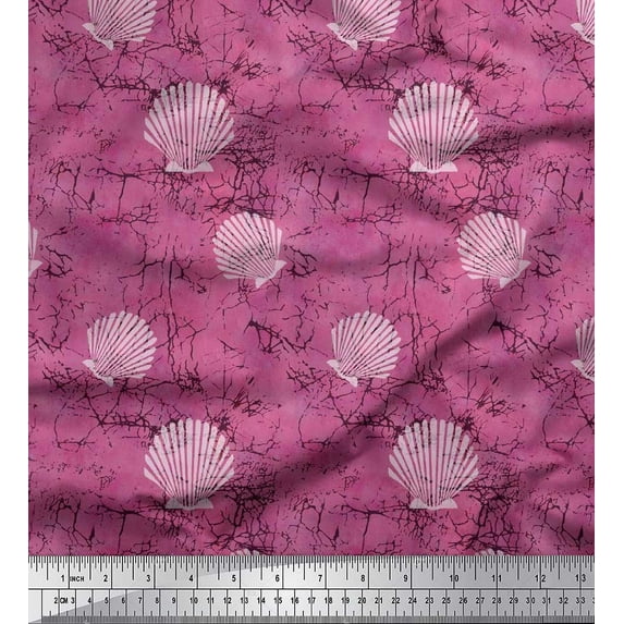Soimoi Cotton Duck Fabric Seashell & Texture Print Fabric by the Yard 56 Inch Wide