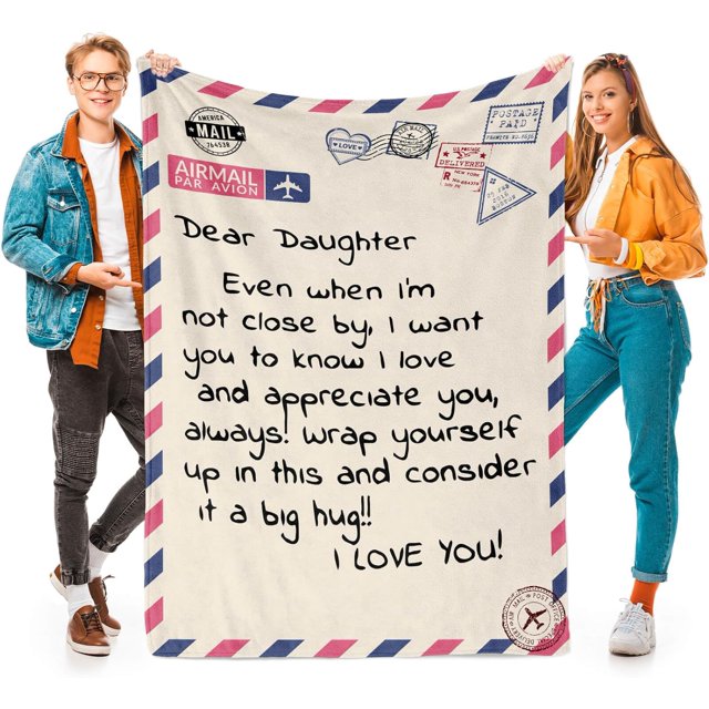 LHSHID Daughter Blanket from Mom Dad Blanket to My Daughter Gifts from Mom Dad Daughter Blanket Presents for Birthday I Love You Daughter Letter Warm Soft Throw Blankets Daughter Blanket 60"x80"