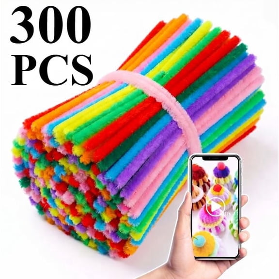 300 Pcs Pipe Cleaners Multicolor Chenille Stems Polyester Coated Wire Material for DIY Art Creative Craft Decorations