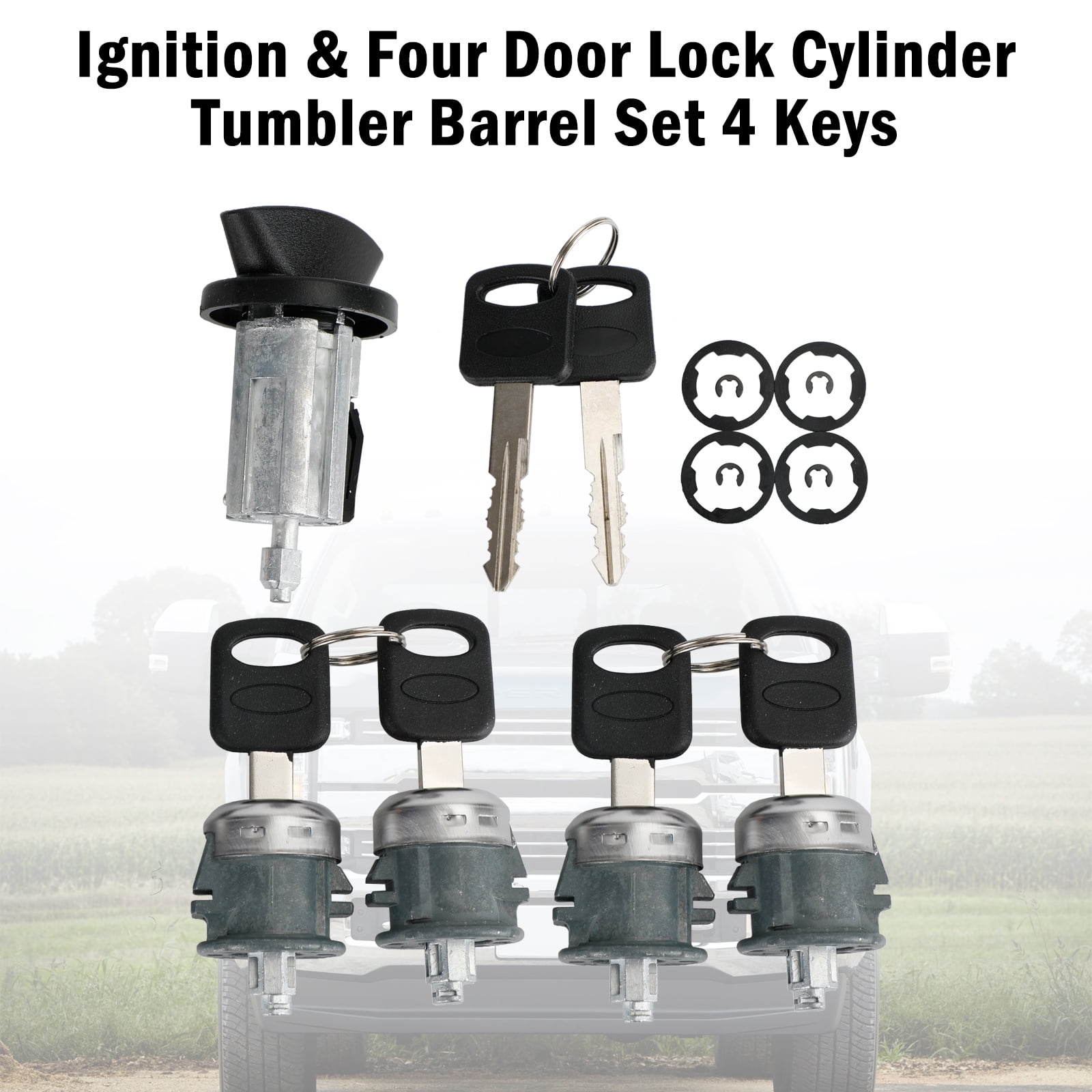 Ignition & Four Door Lock Cylinder Tumbler Barrel 4 Keys For Ford E