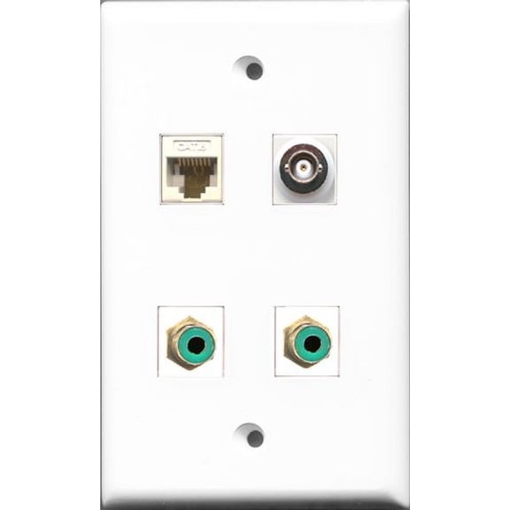RiteAV - 2 Port RCA Green and 1 Port BNC and 1 Port Cat6 Ethernet White Wall Plate
