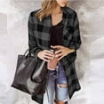 thumbnail image 2 of Plaid Shirt Jackets For Women Lapel Button Down Long Cardigan Casual Stylish Loose Outwear With Flat Pockets (M, Black), 2 of 9