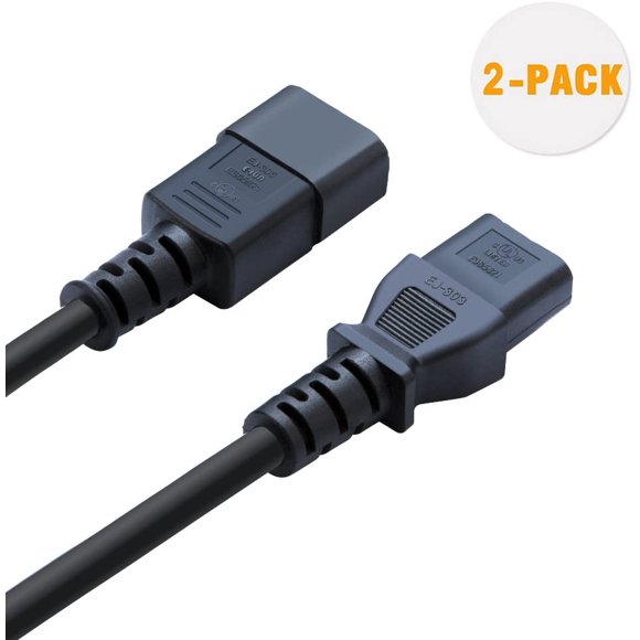 CableCreation [2-Pack] 10 Feet 18AWG C14 to C13 PDU Style Computer Power Extension Cable, 3M / Black